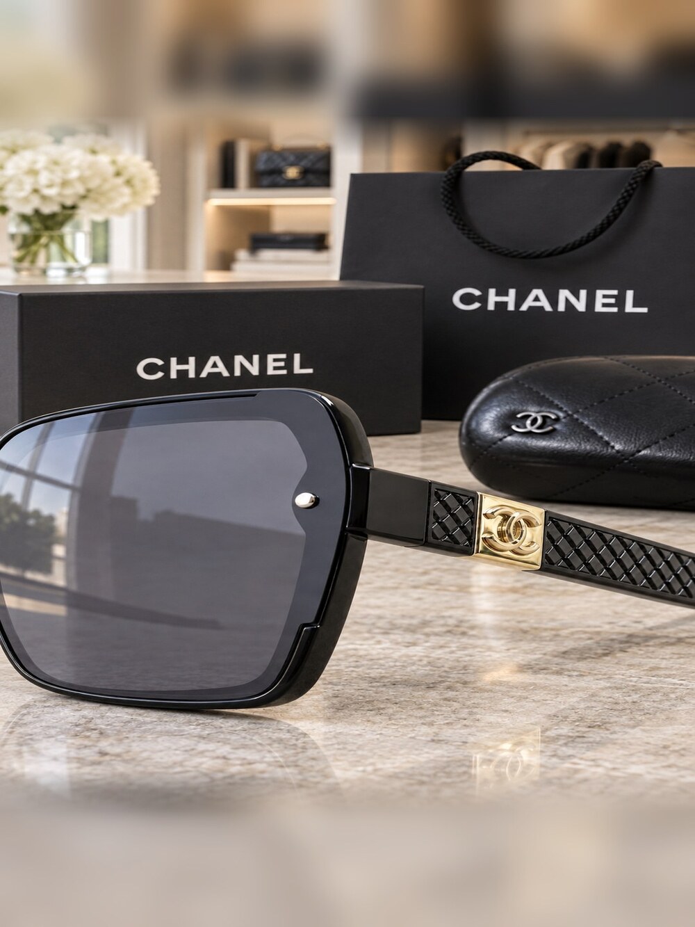 Chanel Black Square Sunglasses - Picture 4 of 6